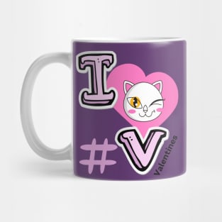 I LOVE VALENTINES - Heart with Cat wink Mug